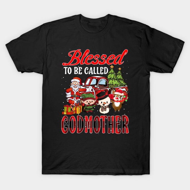 Blessed To Be Called Godmother Christmas Buffalo Plaid Truck T-Shirt by intelus